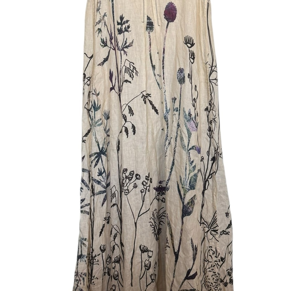 Beate Heymann Street Couture Women’s Sz 6 Maxi Linen Floral Ruffle Fringe Dress - Picture 2 of 9